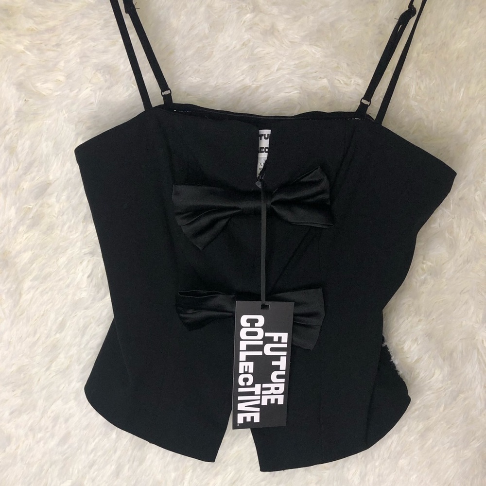 Future Collective Black Bow Crop Top XXS NWT